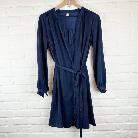 Old Navy Dresses & Skirts - Old Navy Shirt Dress Cami insert Navy Blue Tie Waist Size Small